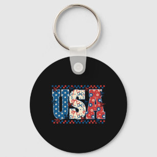 4th Of July Usa American Flag Coquette Bow Women G Key Ring