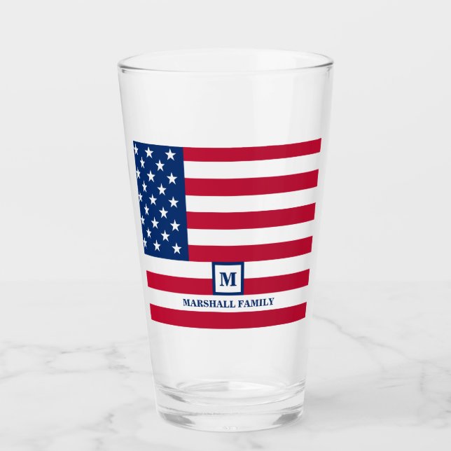 4th Of July USA American Flag Customised Monogram Glass (Front)
