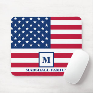 4th Of July USA American Flag Customised Monogram Mouse Mat