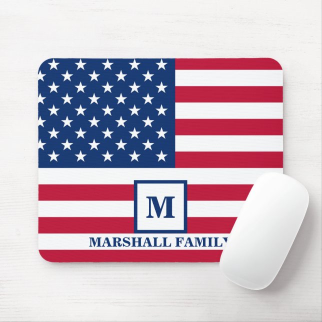 4th Of July USA American Flag Customised Monogram Mouse Mat (With Mouse)