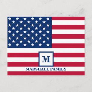 4th Of July USA American Flag Customised Monogram Postcard