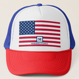 4th Of July USA American Flag Customised Monogram Trucker Hat