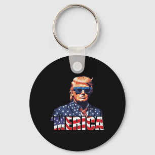 4th Of July Usa American Flag Trump Vintage Outfit Key Ring