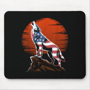 4th Of July Usa American Flag Wolf Patriotic Wolf Mouse Mat