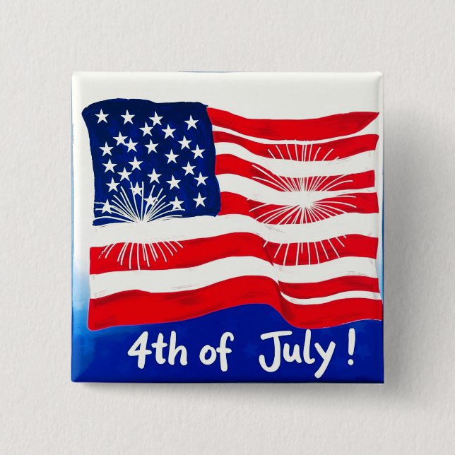 4th of July USA Flag #1 15 Cm Square Badge (Front)