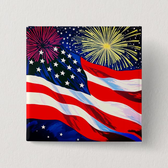 4th of July USA Flag #2 15 Cm Square Badge (Front)