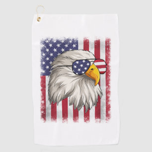 4th Of July USA Flag American Patriotic Eagle Golf Towel