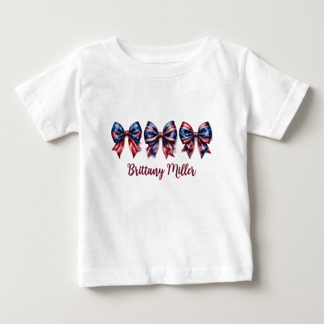 4th of July USA Flag Bow Custom T-Shirt (Front)