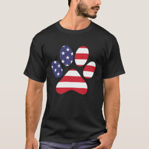 4th of July USA Flag Cat Dog Paw Print T-Shirt