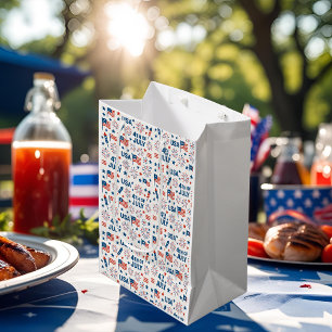 4th of July    USA Flag, Fireworks & Stars Medium Gift Bag