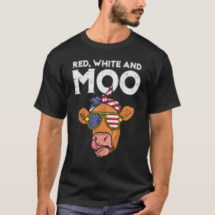 4th Of July Usa Flag Red White And Moo Cow Patrio T-Shirt