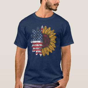 4th of July Usa Flag Sunflower Independence Idea T-Shirt