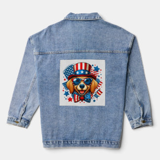 4th of July USA Patriotic Dog Independence Day Denim Jacket