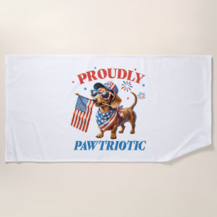 4th of July USA Patriotic Dog Proudly Beach Towel