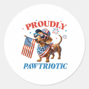 4th of July USA Patriotic Dog Proudly Classic Round Sticker