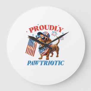 4th of July USA Patriotic Dog Proudly Large Clock