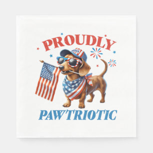 4th of July USA Patriotic Dog Proudly Napkin