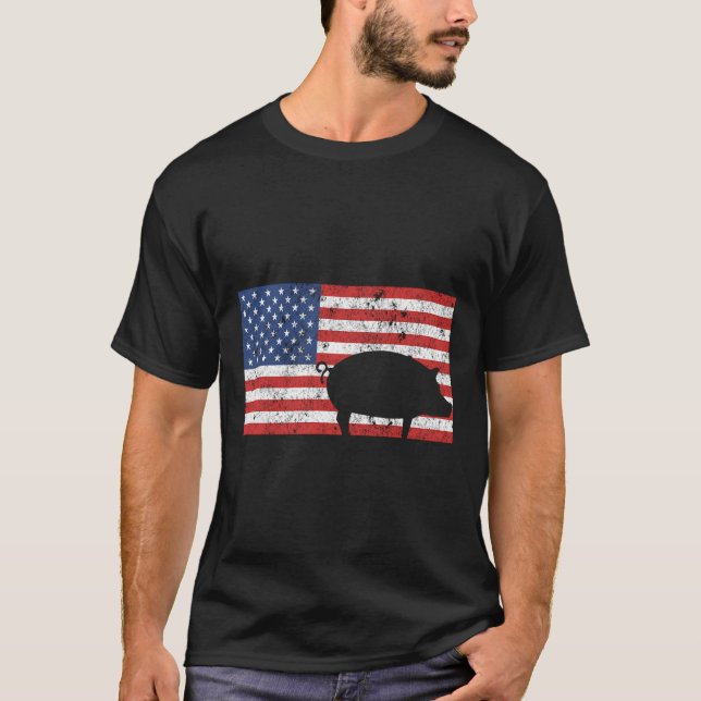 4Th Of July Usa Patriotic Pig Farm Farming Farmer T-Shirt (Front)