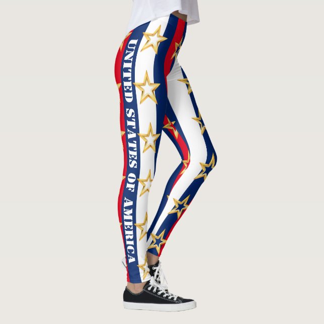 4th of July USA Stripes Womens Leggings Pants (Right)