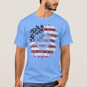4th Of July USA Sunflower Patriotic American Flag  T-Shirt
