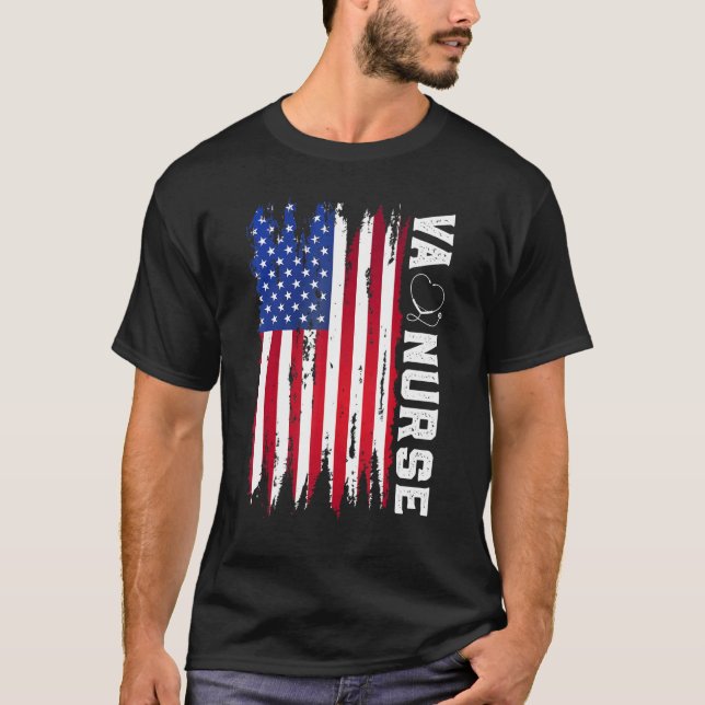 4th Of July Va Nurse American Flag Patriotic Nurse T-Shirt (Front)