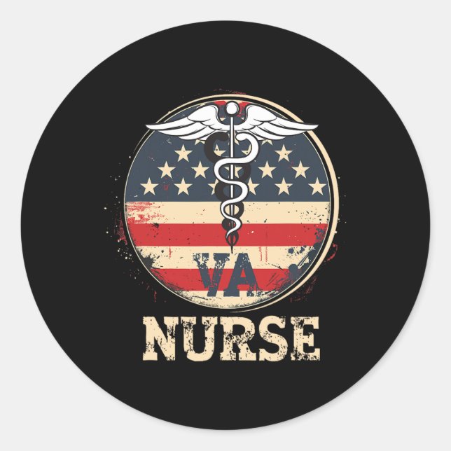 4th Of July Va Nurse Flag Wings Appreciation Nurse Classic Round Sticker (Front)