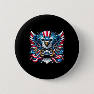 4th Of July Video Game Bald Eagle American Flag Bo 6 Cm Round Badge