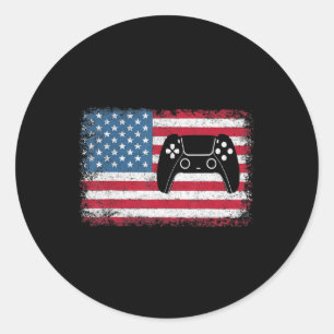 4th Of July  Video Game Gamer Kids Boys Men USA  Classic Round Sticker