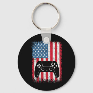 4th Of July Video Game Gamer Kids Boys Men Usa T S Key Ring