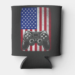 4th Of July Video Game Gamer USA American Flag Can Cooler