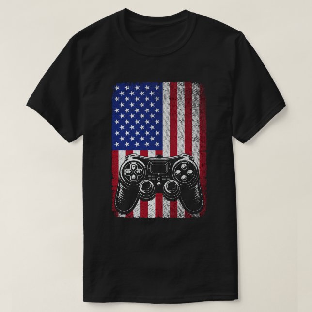 4th Of July Video Game Gamer USA American Flag T-Shirt (Design Front)