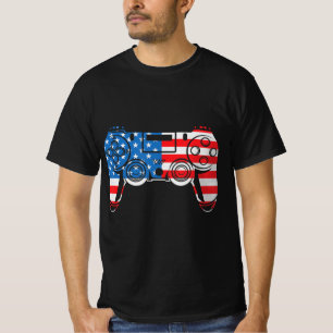 4th of July  Video Game Gamer USA Flag Kids Boys M T-Shirt
