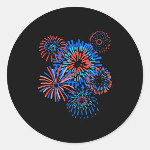 4th of july water color fireworks patriotic  classic round sticker