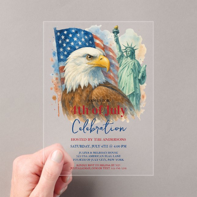 4th Of July watercolor Eagle Patriotic Party Acrylic Invitations (Insitu (Handheld))