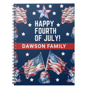 4th of July Watercolor Family Name personalised Notebook