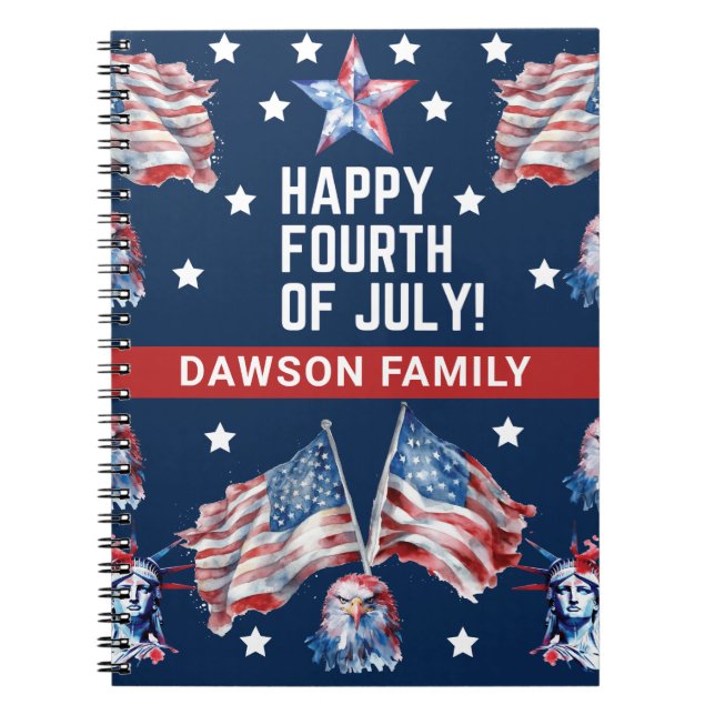 4th of July Watercolor Family Name personalised Notebook (Front)