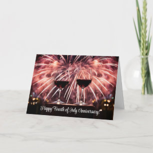 4th of July Wedding Anniversary with Wine  Holiday Card