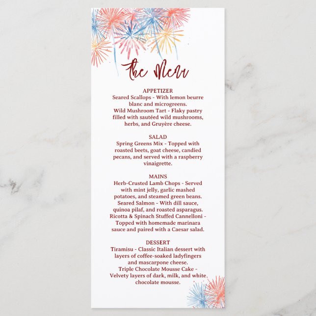 4th of July  Wedding Menu, Minimalist Menu (Front)