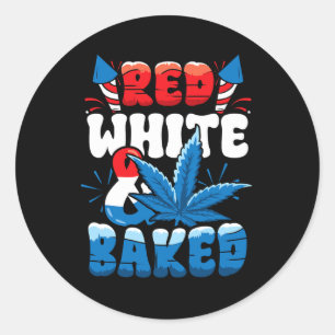 4th Of July Weed Red White Byked Funny  Classic Round Sticker