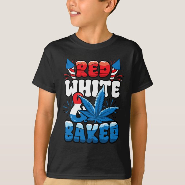 4th Of July Weed Red White Byked Funny  T-Shirt (Front)