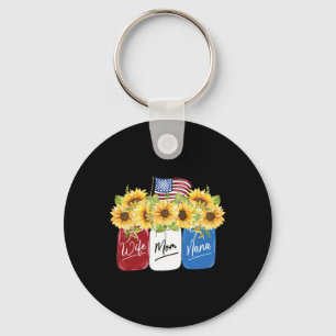 4th Of July Wife Mum Nana Sunflower With American Key Ring