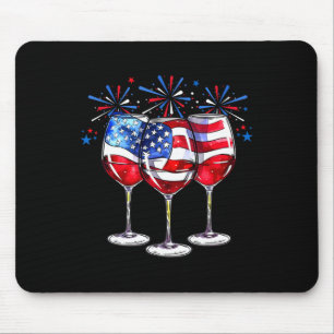 4th Of July Wine Gles Patriotic Red White Blue Usa Mouse Mat