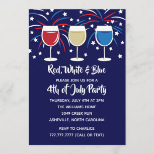4th of July Wine Red White and Blue Party Invitation
