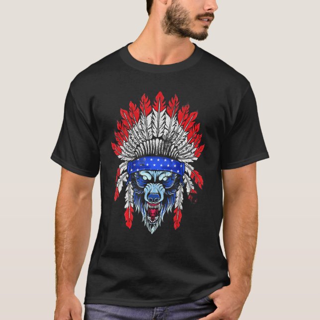 4th Of July Wolf Native American Flag - Wolf Usa F T-Shirt (Front)