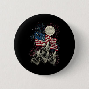 4th Of July Wolves Moon Meme Funny Usa Flag Men Wo 6 Cm Round Badge