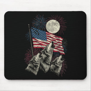 4th Of July Wolves Moon Meme Funny Usa Flag Men Wo Mouse Mat