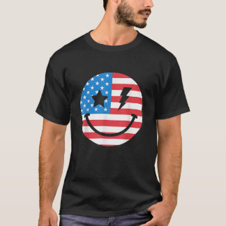 4th Of July Women Men Party In Usa Smile Face 2 Si T-Shirt