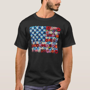 4th of Julys for Women Flora Flower USA Flag Ameri T-Shirt