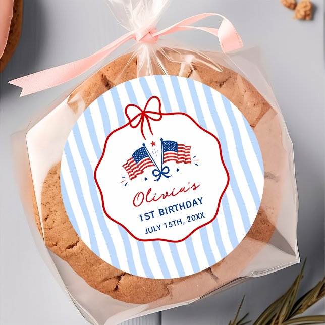 4th Of Patriotic Theme Birthday Classic Round Sticker (Creator Uploaded)