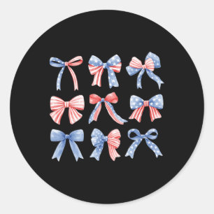 4th Patriotic Coquette Girly Girl American Flag Bo Classic Round Sticker